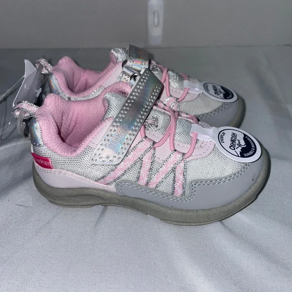 OshKosh Bgosh EverPlay Toddler Girls Grey Pink Holographic‎ Sneakers Size 7M